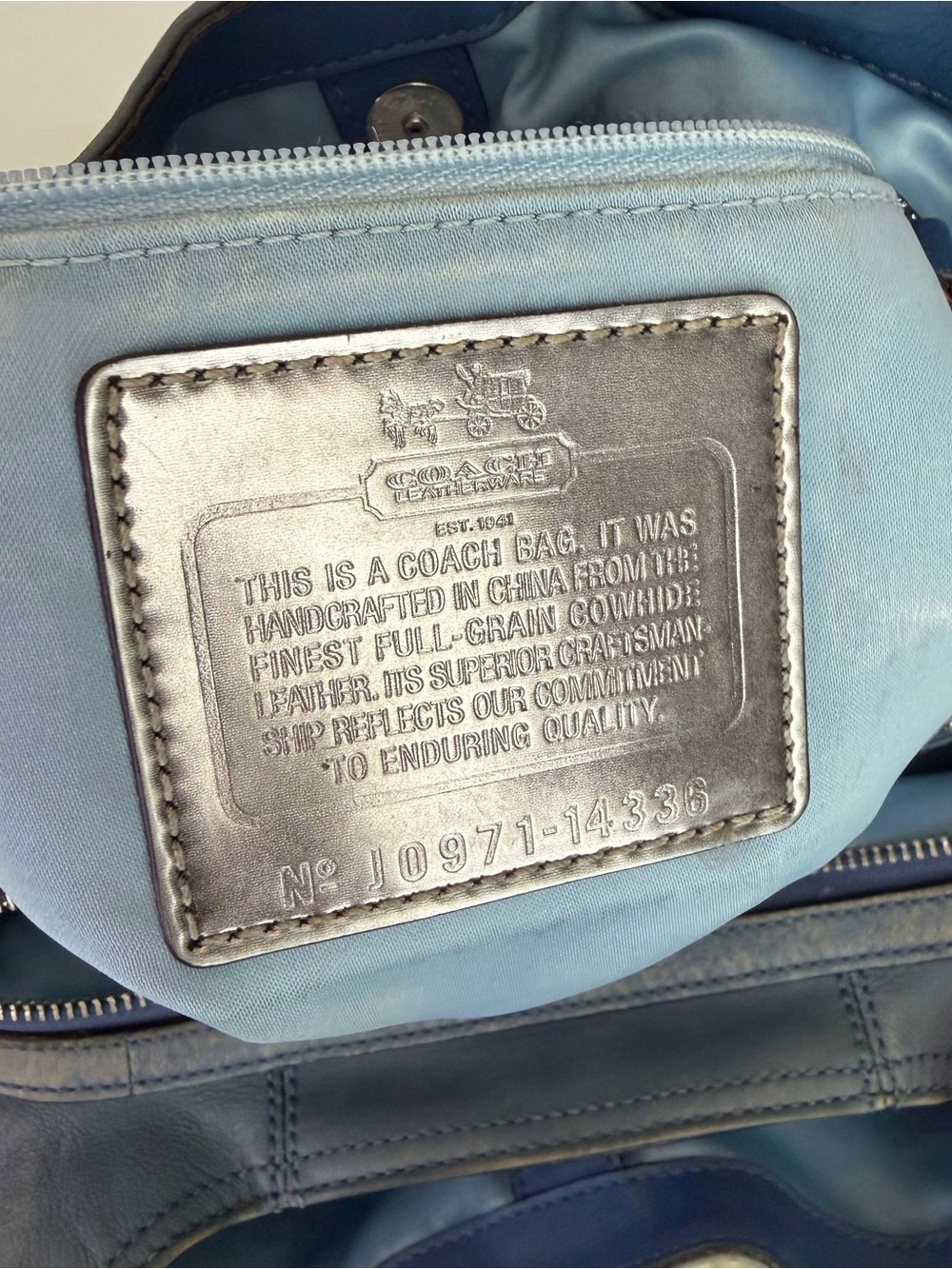 COACH Madison Maggie Denim Blue Loved Leather Hobo Y2K Shoulder Bag Purse 14336 - Picture 16 of 16